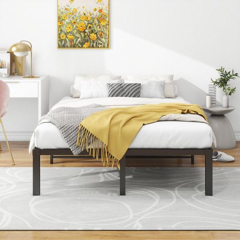Cadre de lit 120x200 cm Métal, Plateforme stable avec tête de lit, Silencieux, Montage facile, Pas besoin de sommier à ressorts, Idéal pour les couples et les chambres d'amis (1/5)