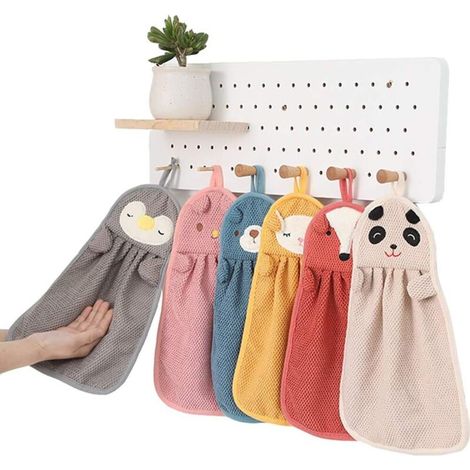 Lot de 6 Serviettes à Main en Forme d'animaux Mignons–Absorbantes à Suspendre Cuisine, Salle Bain,séchage Rapide pour Enfants et Adultes
