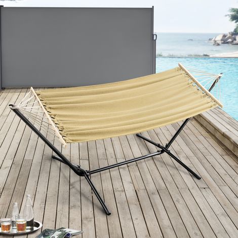 Hamaca con Soporte Surte 300 x 120 x 105 cm para Jardín Beige [en.casa]®