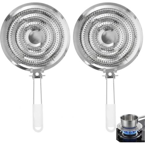 Set di 2 diffusori di calore in acciaio inox per fornelli a gas, piastra riscaldante, antigraffio, protezione robusta per pentole e padelle, per la cucina di casa. (1/5)