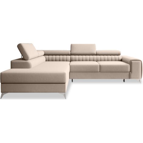 Canapé d'angle gauche convertible Isaac Velours Beige (1/5)
