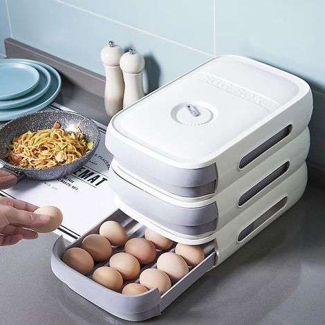 Boîte de rangement empilable pour œufs, avec tiroirs à roulettes pour réfrigérateur, facile à nettoyer (1/4)