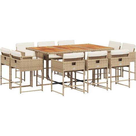 vidaXL Set da Pranzo da Giardino 11 pz con Cuscini Beige in Polyrattan