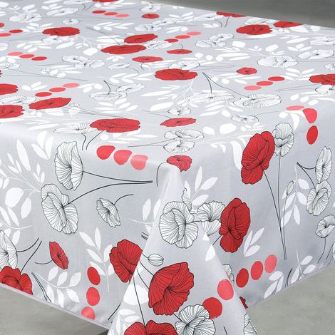 Nappe anti-tâche rectangulaire motif coquelicots Gris 145x240 cm