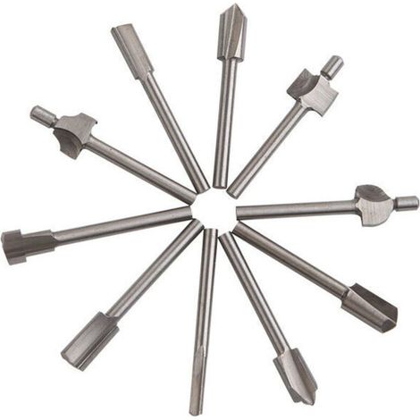 Embouts de routeur, 10 pièces 3 mm 1/8quot HSS Couteaux pour le travail du bois Embouts de routeur Kit d'accessoires Embouts de routeur multi-outils rotatifs (1/4)