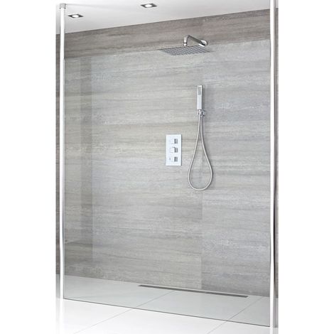 Milano Alto 1000mm Chrome Floating Glass Walk In Wet Room Shower Enclosure with Screen  Profile and Floor to Ceiling Poles - 1200mm Tile Insert Shower Drain (1/5)