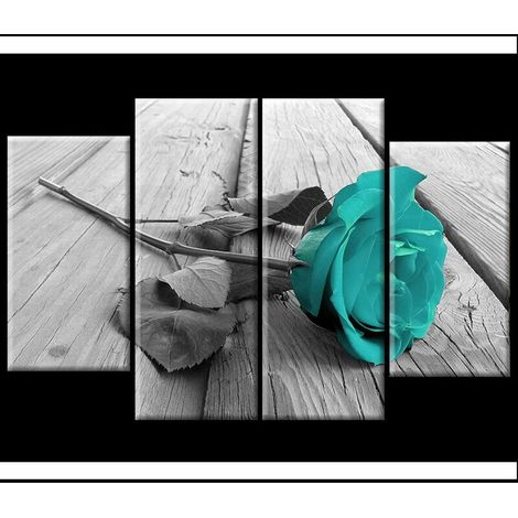 Flower art black white turquoise pink floral canvas print painting wall decor (1/5)