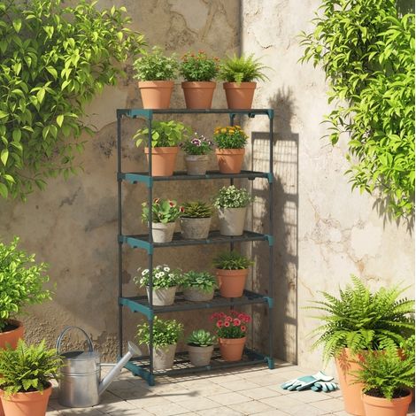 Étagère à plantes 67x49x138 cm vert foncé en plastique et acier à 5 niveaux (1/4)