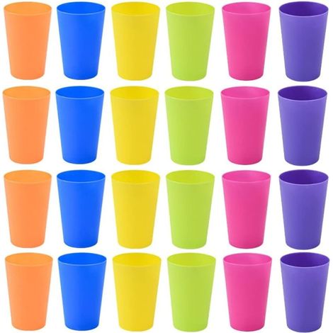 24Pcs Plastikbecher Wiederverwendbare Becher, 250ml Trinkbecher für Kinder, 6 Farben Bunt Campingbecher Set ideal für Küche, Partys im Freien, Picknick, Grillabende, Reisen und mehr (1/5)