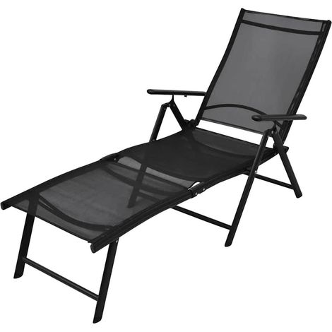 vidaXL Chaise longue pliable Aluminium Noir (1/5)
