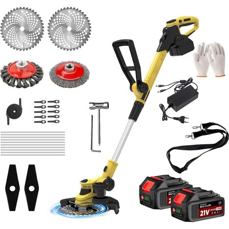 Débroussailleuse électrique à batterie 21 V avec batterie 6 en 1 avec 2 piles - Débroussailleuse électrique pour jardin, cour (1/5)