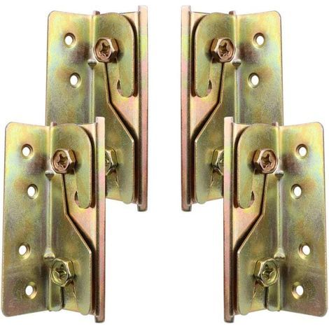 [NEVER USED] Set of 4 sturdy, rust-resistant bed rail mounting brackets without mortise locks and screws (1/4)