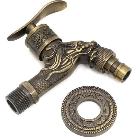 Grifo De Pared - Latón Antiguo - Para Cocina Baño Jardín - Rosca G1/2 - Diseño Vintage Con Escultura De Dragón - Unidad (1/5)