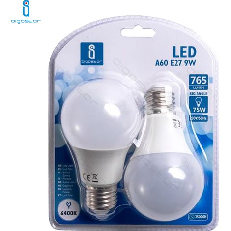 LED GLÜHBIRNE E27 9W 6400K KALTWEISS A60 A+ 765LM 280° 2 STÜCK (1/5)