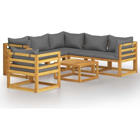 Salon de jardin 7 pcs Contemporain, Ensemble repas de jardin, avec coussin Bois d'acacia solide OIB5086E (1/5)