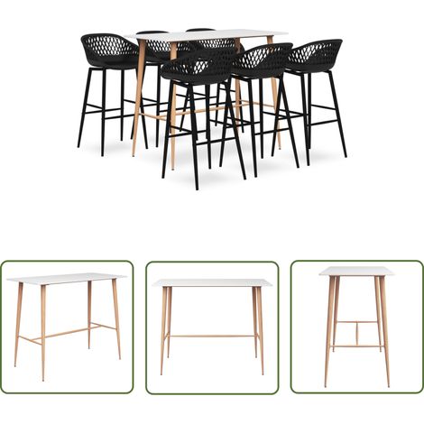 The Living Store 7-tlg. Bar-Set Weiß und Schwarz - Bar Set - Bartisch - Barhocker - Kücheninsel - Wohnzimmer Dekoration (1/5)