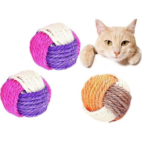 Lot de 3 balles en sisal pour chat - Jouet interactif en sisal - Jouet pour chat - Couleur aléatoire (1/5)