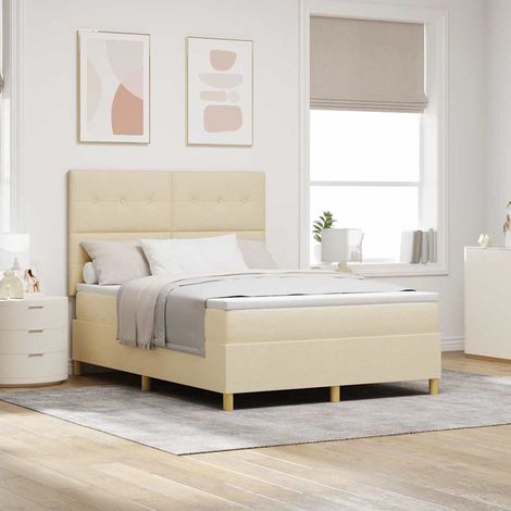 LED Boxspringbett mit Matratze Creme 140 x 190 cm Stoff