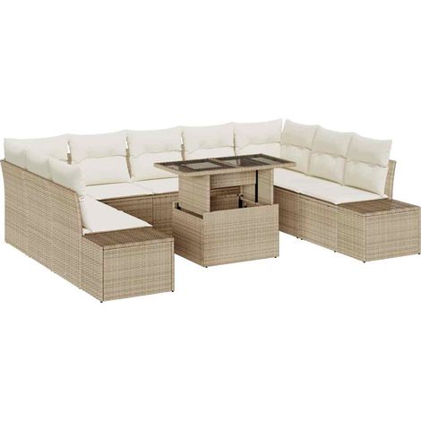 Maison Exclusive - Garten-Sofa-Set mit Speicher 10 pcs Beige Poly