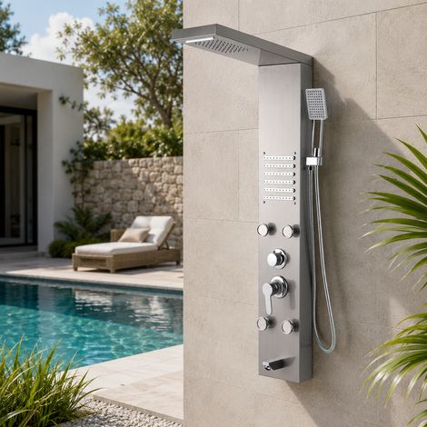 TolleTour Columna de ducha inox 304 plateado, 5 en 1 con lluvia, cascada, masaje, ducha de mano, caño bañera, iluminación LED, conexión G1/2 para baño (1/5)