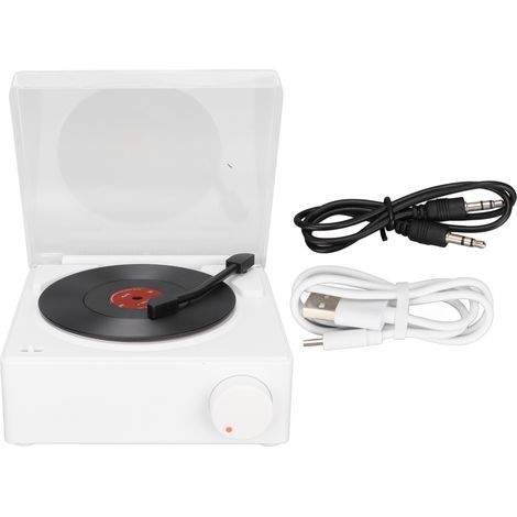 Rotating Vinyl Bluetooth Alarm Clock - 360° Stereo Speaker with Alarm - Retro White Design - DC 5V1A Power Supply (1/5)