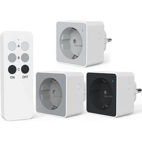 Prises télécommandées avec télécommande, 2300 W, portée max. 80 m, interrupteur d'éclairage sans fil avec protection contre les surcharges, pour lampes, appareils ménagers, économie d'énergie (1/5)
