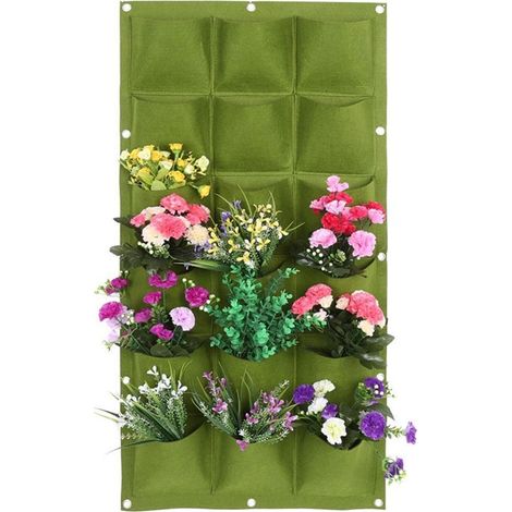 Filiyano-Jardin suspendu, jardinière de poche, étanche, fixation murale, grille verte à 18 carreaux (1/4)