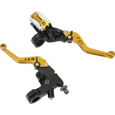 Kit de guidon universel pour moto avec maître-cylindre de frein 7/8 po, réservoir et protège-mains en fibre de carbone dorés (1 paire). (1/5)