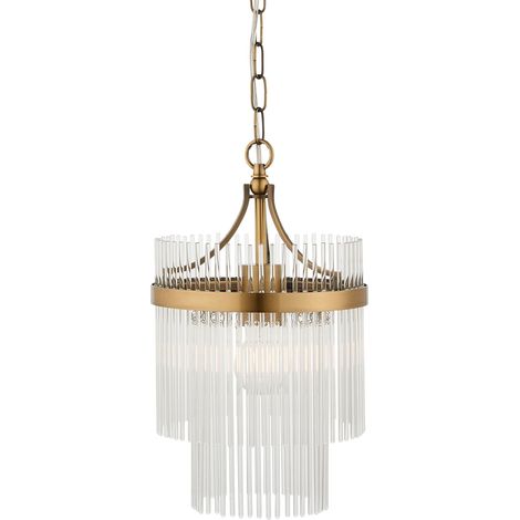 Endon Marietta Plafonnier suspendu en laiton antique, verre transparent, 1 x E27 (1/5)