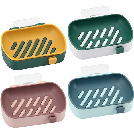 4 Pièces Porte-Savon avec Drain,  Porte-Savon avec Crochet, Tenture Murale Boîte à Savon en Plastique (1/5)