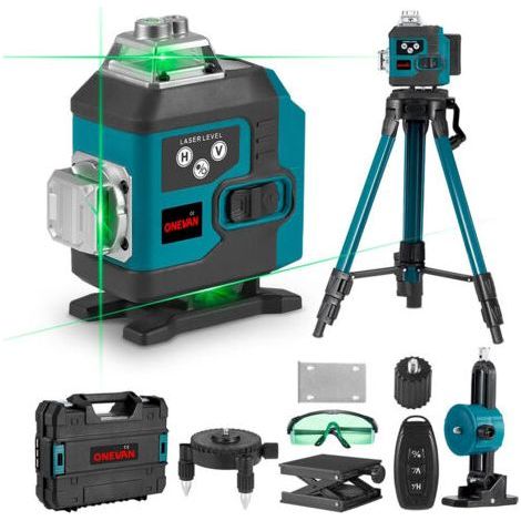 Niveau laser vert 4x360°,16 Lignes 4D Laser Auto-Nivelant Croisée Outil,Portée de travail 25 m,Avec trépied de 1 m et télécommande, deux Batterie et chargeur (1/5)