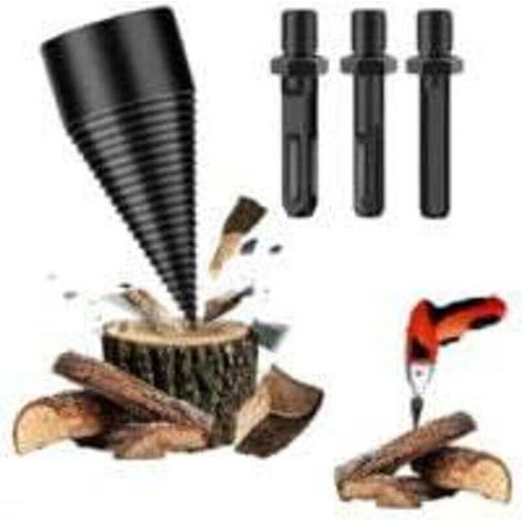 Hardened steel log splitter – Set of 4 x 42mm splitting bits with 3 ergonomic handles for woodworking machine