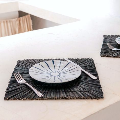 Set de Table en Jonc de Mer Noir 36 cm - Lot de 2, 4 ou 6 - Carré Rectangulaire - PANGIVO