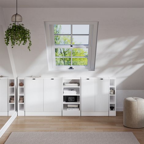 Ensembles de meuble de rangement sous pente Rion, Blanc cannelé, 210cm Lot de 5, Vicco