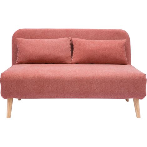 Sillón cama de 2 plazas convertible de tela de terciopelo terracota y madera clara AMIKO