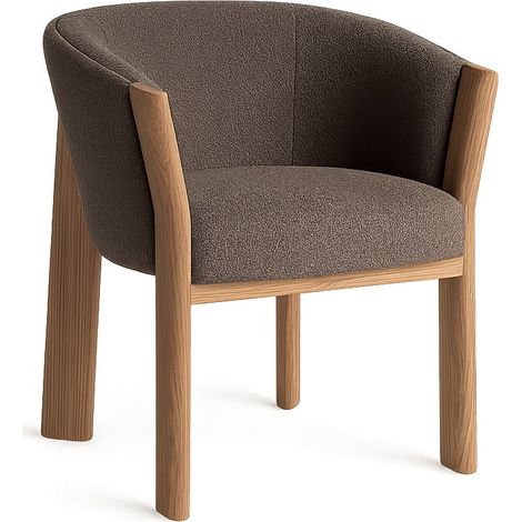 Chaise curvée en tissu beige et bois massif de chêne clair NARA-Marron (1/5)