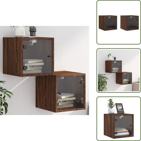 Comodini per camera da letto - vidaXL Comodini con Ante in Vetro 2pz Rovere Marrone 35x37x35 cm - Comodini con piano d'appoggio