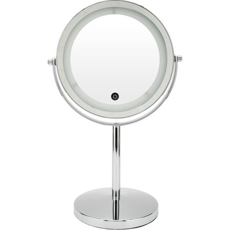 Miroir de maquillage rond à LED double face grossissant, miroir debout pour salle de bain et maison (1/5)