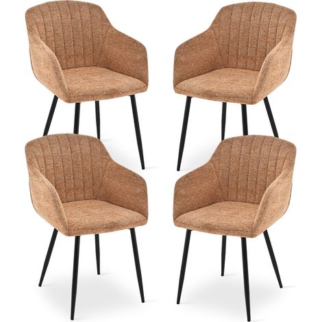 Dining chairs with armrests and lumbar support, sturdy metal frame, modern minimalistic design for living room, kitchen and bedroom - Set of 4 - Brown-Chenille