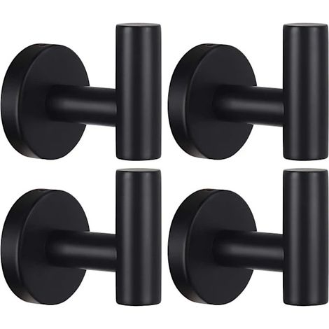 Porte-serviettes de salle de bain, crochet à vis en métal, porte-peignoir en acier inoxydable noir mat, porte-serviettes, cintre pour penderie (perçage requis) - Lot de 4 (1/5)