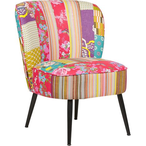 Sillón decorativo acolchado sin reposabrazos sala de estar retazos retales tela multicolor Voss (1/5)