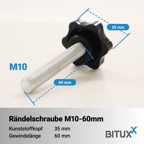 Bituxx 10x Rändelschraube Feststellschraube Sterngriffschraube Knaufschraube Handknopf Werkzeuglose Schraube M10 x 60 mm