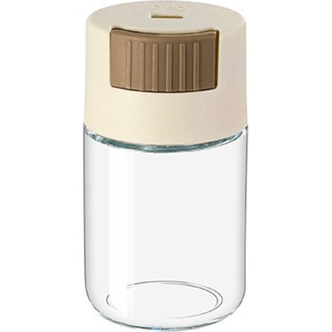 Salière en verre avec joint étanche à l'humidité, facile à remplir, design transparent, idéale pour conserver les épices de qualité alimentaire. Couleur beige. (1/5)