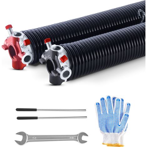 Ressorts de torsion pour porte de garage, 1 paire, Φ5,72xΦ50,8x685 mm, 16000 cycles, revêtement noir électrophorétique pour remplacement, barres d'enroulement antidérapantes, gants, clé montage (1/5)