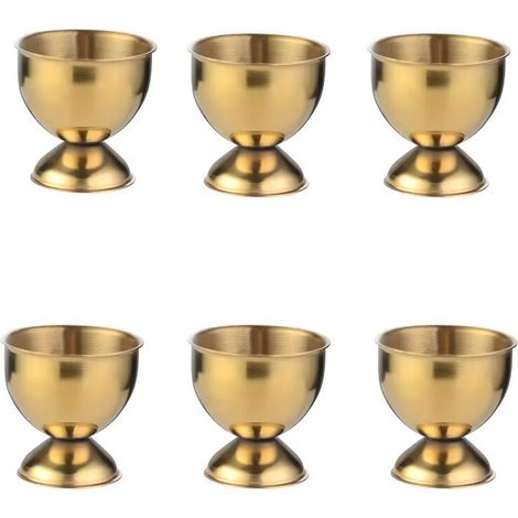 6 coquetiers en acier inoxydable dorés pour œufs à la coque, lot de 6, finition brillante, résistants et élégants, idéaux pour petit-déjeuner et table raffinée. (1/5)