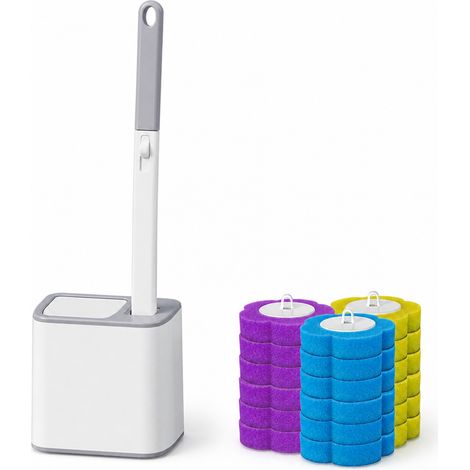Brosse WC Jetable Grise avec Couvercle Automatique, Support Mural et 2 Paquets de Têtes de Rechange (1/5)