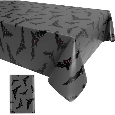 Nappe d'Halloween en plastique gris chauve-souris, grande nappe rectangulaire (1/5)