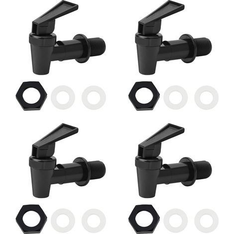 Lot de 4 robinets de rechange universels en plastique pour distributeur d'eau chaude et froide, bière, vin, jus de fruits, seau noir et blanc (uniquement noir) (1/5)
