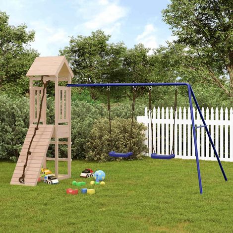 Aire de Jeux Maisonnette de jeu avec mur d'escalade balançoires  Maison enfant exterieur bois de pin 20564 (1/5)