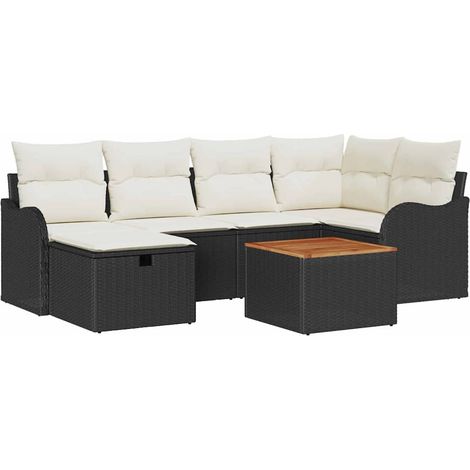 Garden Sofa Set with Cushion 7 pcs Black Poly rattan vidaXL